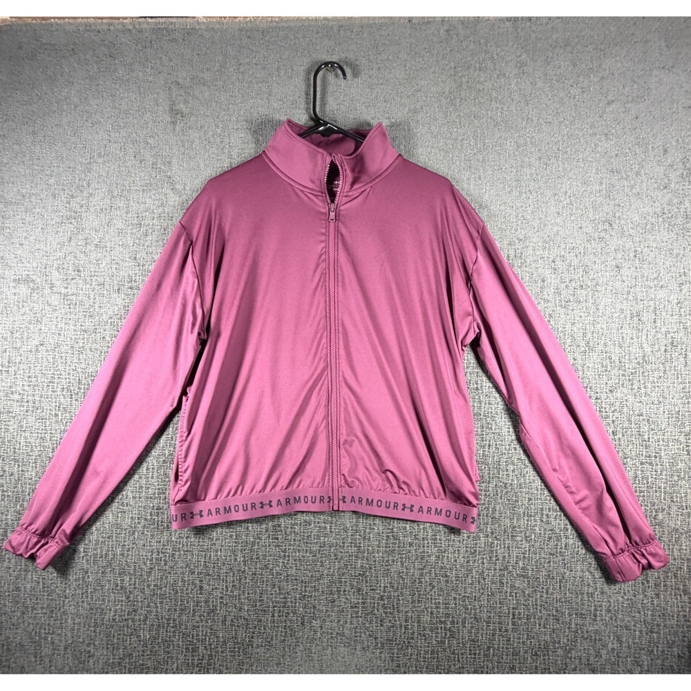 Under Armour HeatGear Women Large Plum Purple Full Zip Track Jacket Mock Neck